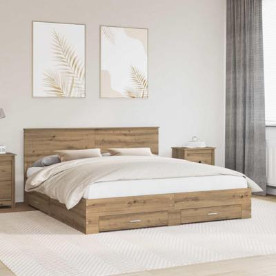 Bedframe met hoofdeinde Artisan Eiken 180 x 200 cm Bewerkt hout