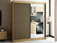Kledingkast LAMORA 2 schuifdeuren 200 cm artisan eik met spiegel - thumbnail