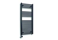 Elektrische Design Radiator Sanicare Plug & Play 111,8x45 cm Mat Zwart 596 Watt Met Chroom Thermostaat Links - thumbnail