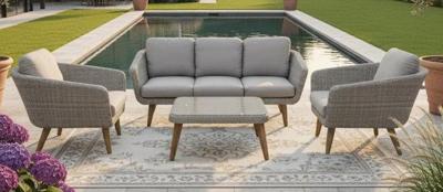 Mire lounge set light grey alu/wicker natural/acacia teak look Eurofar - Eurofar