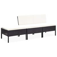 3-delige Loungeset met kussens poly rattan zwart - thumbnail