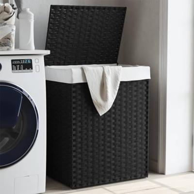 VidaXL Wasmand met deksel 46x33x60 cm poly rattan zwart VidaXL Wasmand met deksel 46x33x60 cm poly rattan zwart