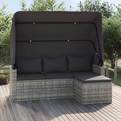Tuinbank 3-zits met dak en voetenbank poly rattan grijs Tuinbank 3-zits met dak en voetenbank poly rattan grijs