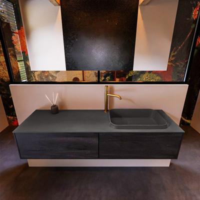 Badkamermeubelset Mondiaz Erin 150 cm met 2 Lades met RIDGE Wastafel Rechts Dark grey met 1 kraangat Greeploos Mat Antracite Badkamermeubelset Mondiaz Erin 150 cm met 2 Lades met RIDGE Wastafel Rechts Dark grey met 1 kraangat Greeploos Mat Antracite