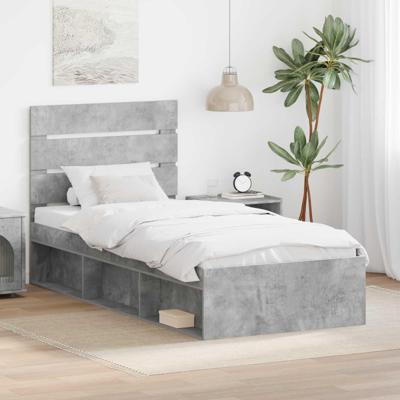 Bedframe met hoofdeinde Beton 90 x 200 cm Massief grenenhout