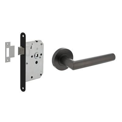 Intersteel Deurbeslag set Loopslot zwart met Deurkruk Bastian op rozet Antraciet grijs
