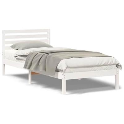 Bedframe met hoofdeinde Wit 90 x 220 cm Massief grenenhout