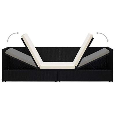 Loungebed met ligkussen en kussens poly rattan zwart Loungebed met ligkussen en kussens poly rattan zwart