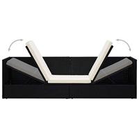 Loungebed met ligkussen en kussens poly rattan zwart - thumbnail