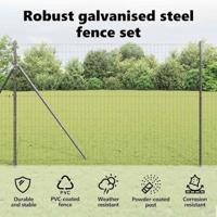 VidaXL Hek met paal grijs 1,5 x 10 m staal en pvc - thumbnail