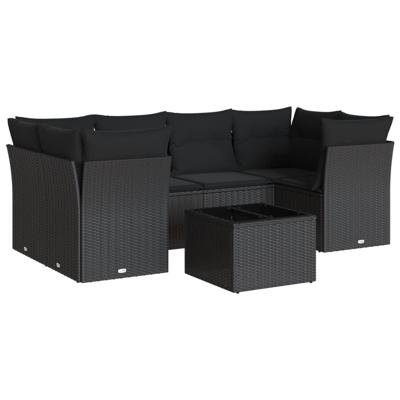 7-delige Loungeset met kussens poly rattan zwart - thumbnail
