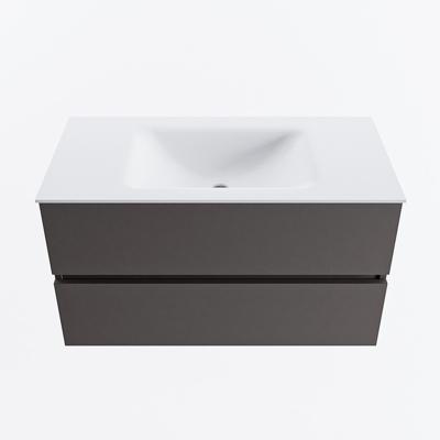 MONDIAZ VICA 90cm badmeubel onderkast Dark Grey 2 lades. Wastafel CLOUD midden zonder kraangat, kleur Talc.