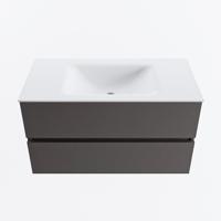 MONDIAZ VICA 90cm badmeubel onderkast Dark Grey 2 lades. Wastafel CLOUD midden zonder kraangat, kleur Talc. - thumbnail