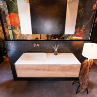 Badkamermeubelset Mondiaz Erin 120 cm met 1 Lade met RIDGE Wastafel Links Talc Zonder Kraangaten Greeploos Mat Washed Oak - thumbnail