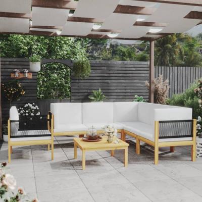 7-delige Loungeset met kussens massief acaciahout crèmekleurig