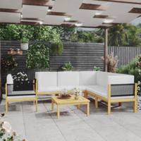 7-delige Loungeset met kussens massief acaciahout crèmekleurig - thumbnail