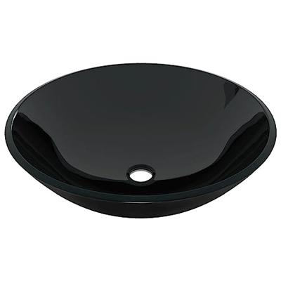 VidaXL Wastafel met kraan en pop-up afvoer gehard glas zwart VidaXL Wastafel met kraan en pop-up afvoer gehard glas zwart