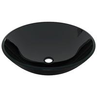 VidaXL Wastafel met kraan en pop-up afvoer gehard glas zwart - thumbnail