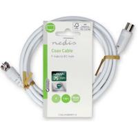 Nedis Satelliet- en Antennekabel | F-Male | IEC (Coax) Male | Vernikkeld | 75 Ohm | Dubbel Afgeschermd | 1.50 m | Rond | PVC | Wit | Label - - thumbnail