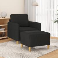 Fauteuil met voetenbank 60 cm stof zwart - thumbnail