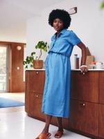 Lange shirtjurk in lyocell voor zwangerschap en borstvoeding stone - thumbnail