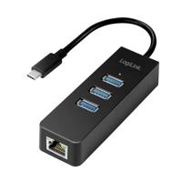 LogiLink USB 3.2 Gen 1 (USB 3.0) Adapter [1x USB 3.2 Gen 1 stekker C (USB 3.0) - 1x RJ45-bus, USB 3.2 Gen 1 bus A (USB 3.0)] USB-C 3-Port Hub with Gigabit - thumbnail