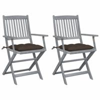 Tuinstoelen 2 st inklapbaar met kussens massief acaciahout - thumbnail