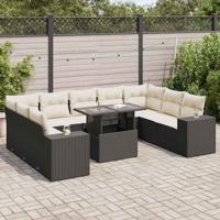 10-delige Loungeset met kussens poly rattan zwart - thumbnail