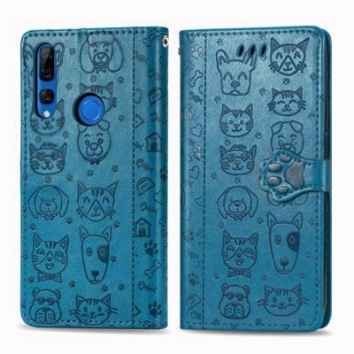 Voor Huawei P Smart Z / Y9 Prime2019 Cute Cat and Dog Embossed Horizontale Flip PU Lederen Case met houder / kaartslot / Portemonnee / Lanyard(Blauw)