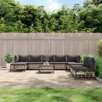 10-delige Loungeset met kussens poly rattan antracietkleurig - thumbnail