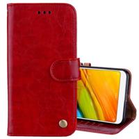Voor Xiaomi Redmi 5 olie Wax textuur horizontale Flip lederen draagtas met houder & kaartsleuven & portemonnee (rood) - thumbnail