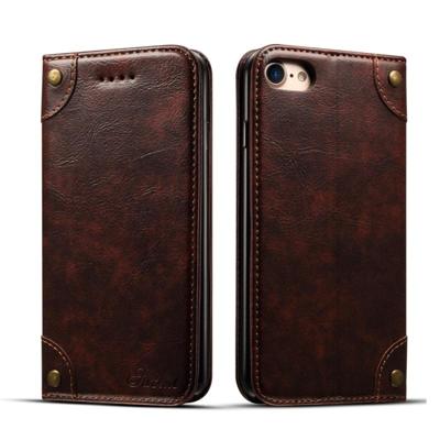 Voor iPhone 8/7 barok eenvoudige horizontale Flip lederen draagtas met houder & kaartsleuven & portemonnee (donker bruin)