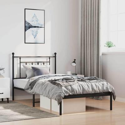Bedframe met hoofdbord metaal zwart 100x190 cm