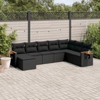 8-delige Loungeset met kussens poly rattan zwart - thumbnail