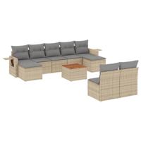 10-delige Loungeset met kussens poly rattan gemengd beige - thumbnail