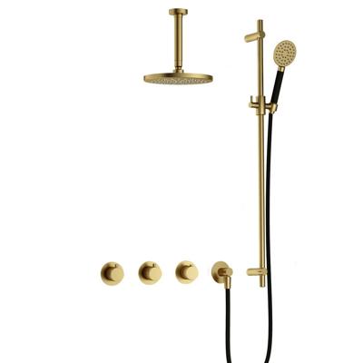 Hotbath Cobber - CB7067 - Inbouw Regendoucheset - Geborsteld Messing PVD - 2 Stopkranen - Thermostatisch - Plafondbuis 15 cm - Hoofddouche 200 mm - Ronde Handdouche 3 Standen - Glijstang 900 mm - Waterbesparend