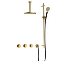 Hotbath Cobber - CB7067 - Inbouw Regendoucheset - Geborsteld Messing PVD - 2 Stopkranen - Thermostatisch - Plafondbuis 15 cm - Hoofddouche 200 mm - Ronde Handdouche 3 Standen - Glijstang 900 mm - Waterbesparend - thumbnail