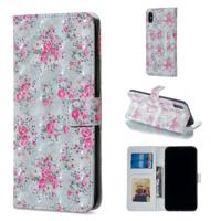 Roos patroon horizontale Flip lederen hoes for iPhone X, met houder & Card Slots & Foto Frame & portemonnee - thumbnail
