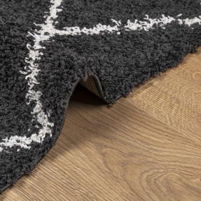 Vloerkleed shaggy hoogpolig modern 100x200 cm zwart en crme - thumbnail