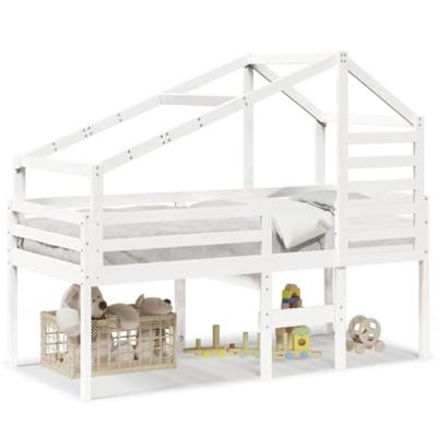 Hoogslaper met dak massief grenenhout wit 90x190 cm