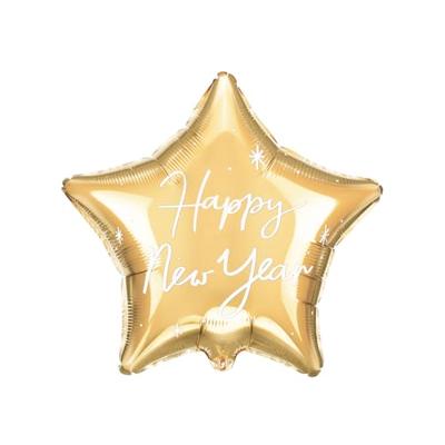 Gouden Folie Ballon Ster Happy New Year (45cm)