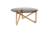 Dutchbone Ronde Salontafel 'Naia' Eikenhout en glas, 80cm, kleur Naturel - thumbnail