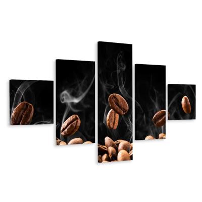 Schilderij - Hete koffiebonen, 5luik, Premium print