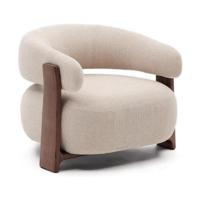 Kave Home Fauteuil 'Granite' Chenille en essenhout, kleur Beige/Bruin - thumbnail