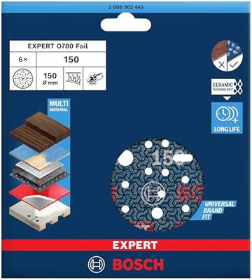 Bosch Accessoires EXPERT Schuurschijf O780 met film onderlaag, 150 mm, G150, 6x - 2608902443