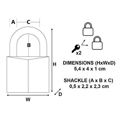 Masterlock 2 x 40mm solid brass padlocks - steel shackle - keyed alike - CAD40T