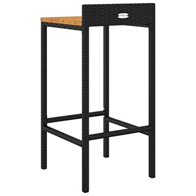 Barkrukken 2 st poly rattan en massief acaciahout zwart - thumbnail