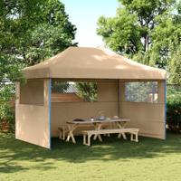 VidaXL Partytent inklapbaar pop-up met 3 zijwanden beige - thumbnail