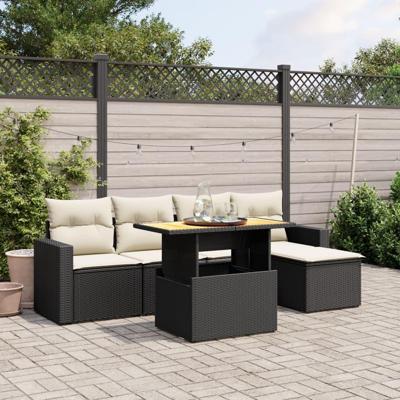 6-delige Loungeset met kussens poly rattan zwart 6-delige Loungeset met kussens poly rattan zwart