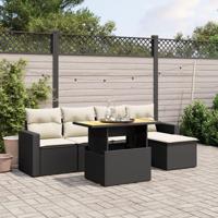 6-delige Loungeset met kussens poly rattan zwart - thumbnail